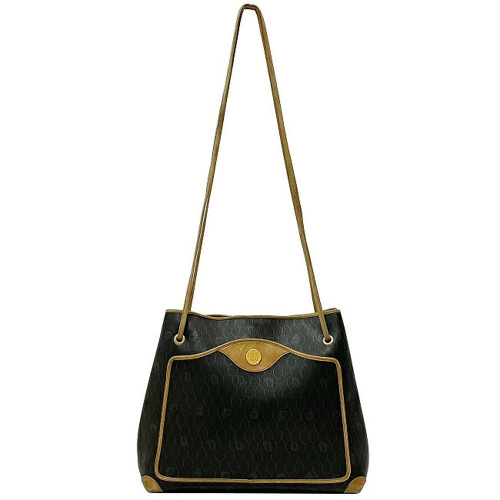 Dior Christian Leather Brown Shoulder Honeycomb Bag Black  Tote